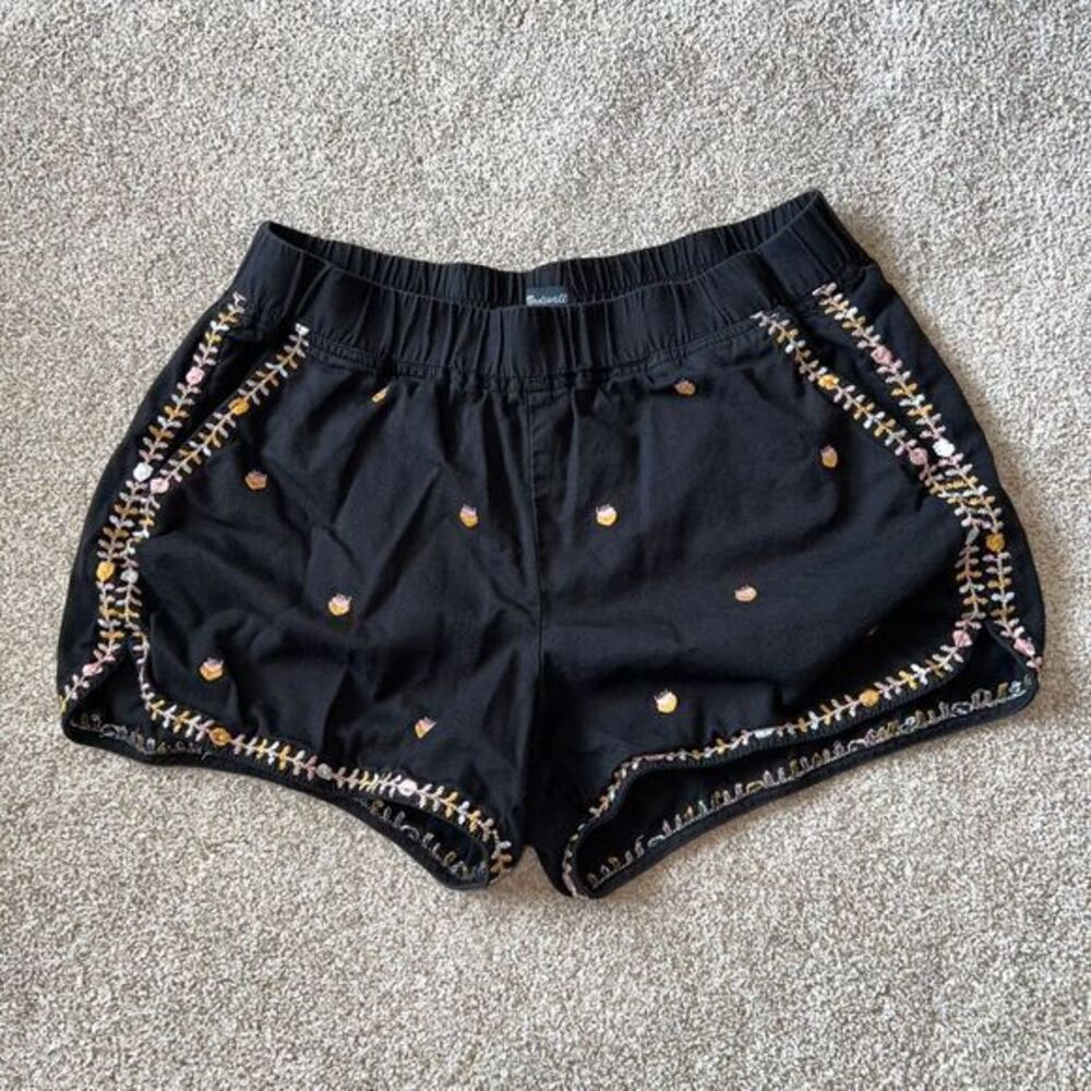 Madewell Women's Embroidered Shorts Cotton Blend Black Size Small‎